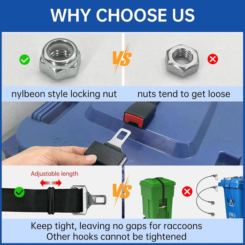 KOMOHOM Bear Proof Trash Can Lid Lock, Raccoon Proof Garbage Can Strap (Metal Enhanced Version) - Image 3